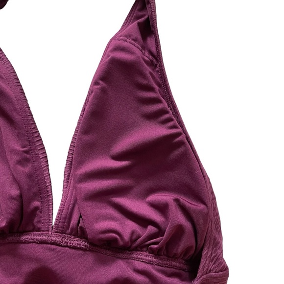 Kate Spade New York Textured Belted Halter Swimsuit Medium Deep Plunge Purple - Picture 8 of 10